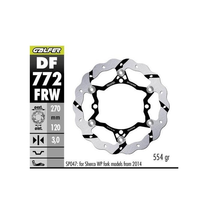 GALFER tarcza hamulcowa przód sherco se/sef 250/300/450/500 '09- (tylko z zawieszeniami sachs; wp wymaga SP047) wave (270X120X3…