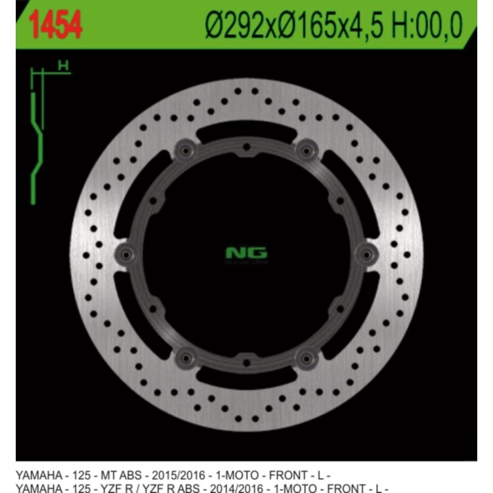 NG tarcza hamulcowa przód yamaha yzf 125R ABS '14-'20, mt 125 ABS '15-'20 pływająca (292X165X4,5MM) (6X8,5MM)