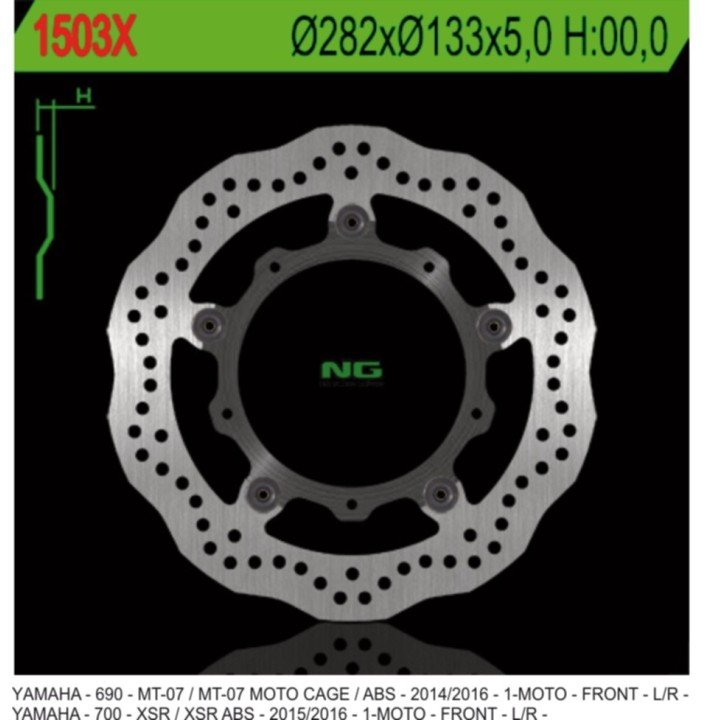NG tarcza hamulcowa przód yamaha MT-07 / ABS '13-17, tracer 700 '16-'17, xsr 700 / ABS '16-17 wave (282X133X5) (5X8,5MM)
