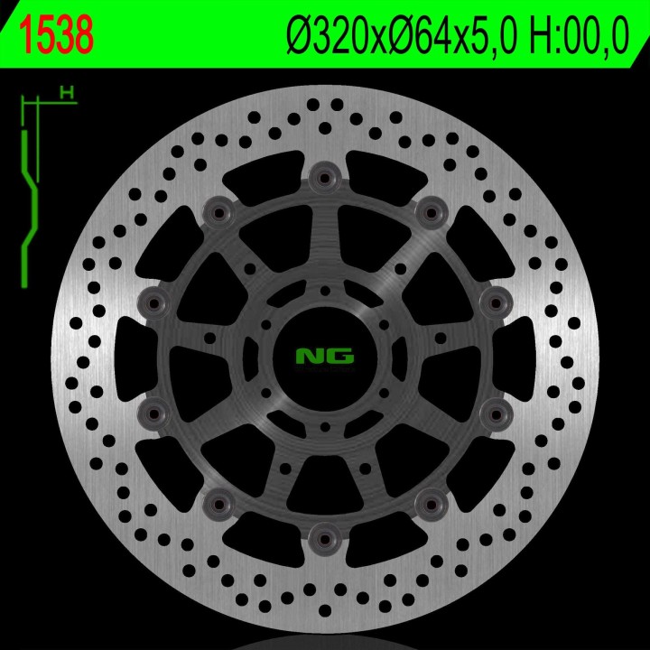 NG tarcza hamulcowa przód bmw s 1000R/RR '13-'20, HP4 '12-'17, S100XR '17-'19 (320X64X5,0MM) (6X8,5MM) pływająca
