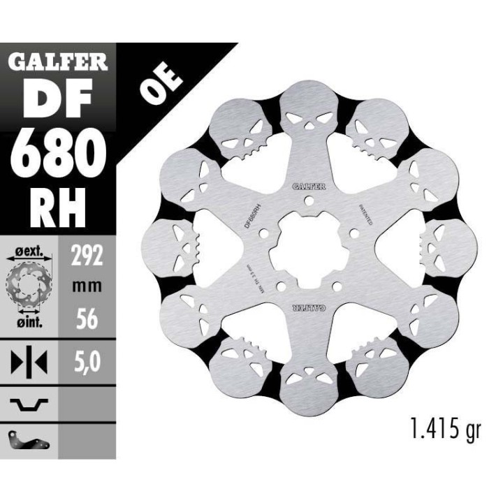 GALFER tarcza hamulcowa przód harley-davidson (292X56X5) pływająca skull (wzór czaszki)