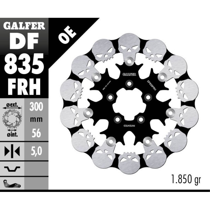 GALFER tarcza hamulcowa przód harley-davidson (300X56X5) pływająca skull (wzór czaszki)