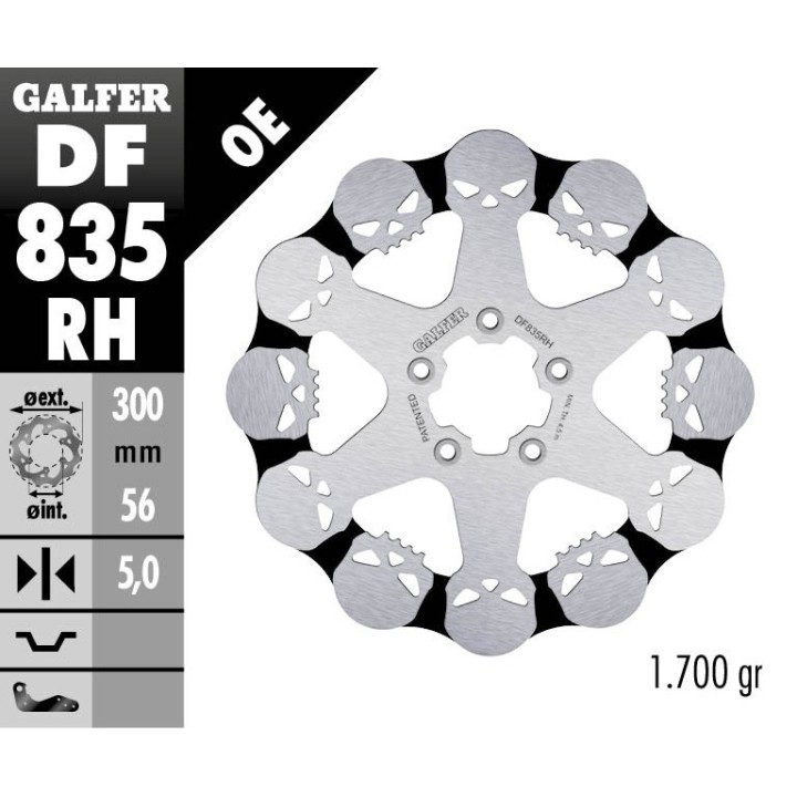GALFER tarcza hamulcowa przód harley-davidson (300X56X5) skull (wzór czaszki)