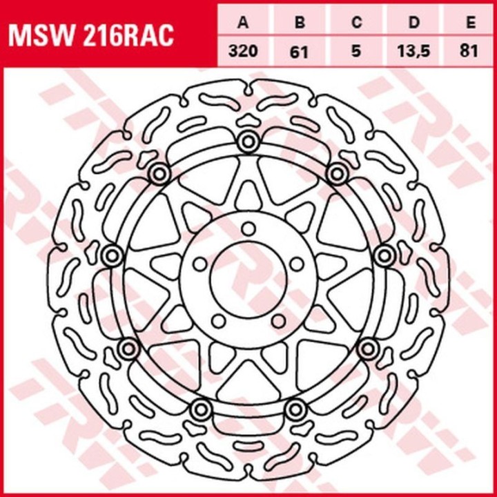 TRW zf tarcza hamulcowa przód kawasaki ZX-7R/RR '96-'02, zxr 750 '91-'95, ZX-9R '94-'04, zzr 1100 '93-'01, ZX-12R '00-'03, zzr…