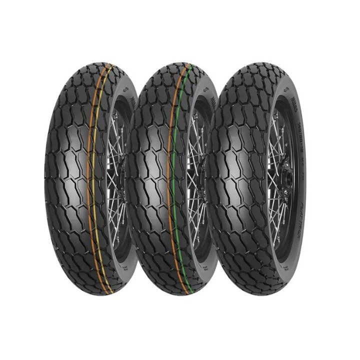 MITAS OPONA 130/80-19 (27x7-19) FLAT TRACK SOFT NHS TT (POMARAŃCZOWO-ŻÓŁTY PASEK) PRZÓD/TYŁ DOT 2025 (DOT:DDDP) ZAMIENNIK:700003