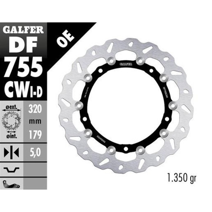 GALFER tarcza hamulcowa przód bmw s 1000R/RR/XR '09-'22 (lewa) (wave floating) (320X179X5MM)