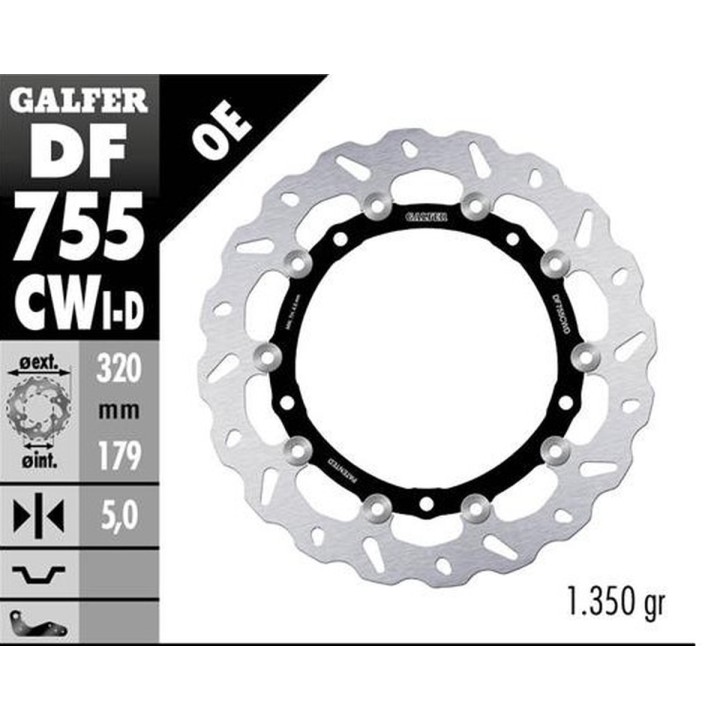 GALFER tarcza hamulcowa przód bmw s 1000R/RR/XR '09-'22 (prawa) (wave floating) (320X179X5MM)
