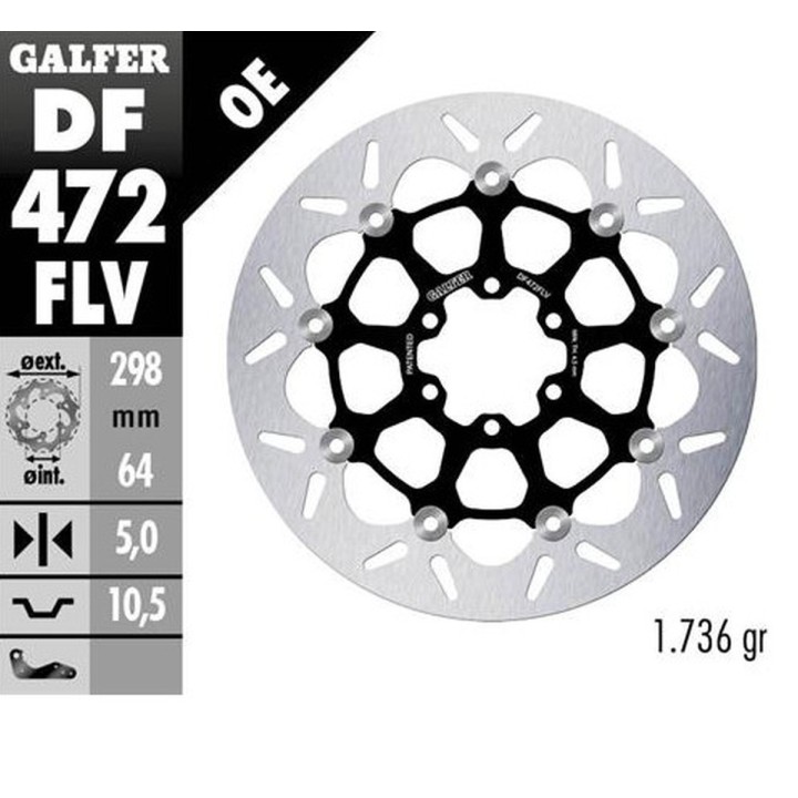 GALFER tarcza hamulcowa przód / tył aprilia; cagiva; indian; moto morini; victory; yamaha (298X64X5) (floating) (patrz opis)