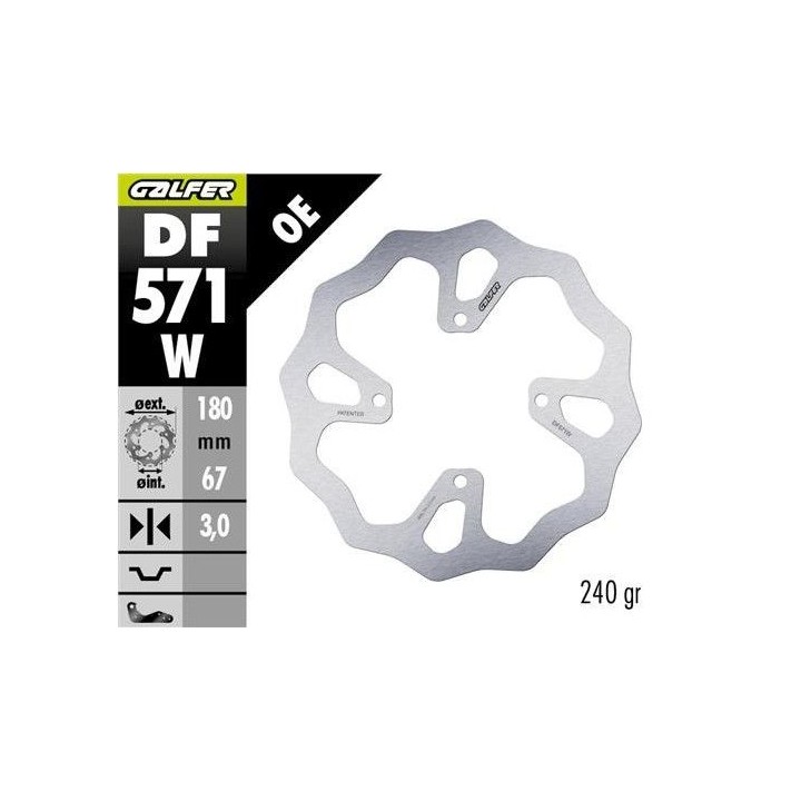 GALFER tarcza hamulcowa tył ktm 65 SX '25-, husqvarna tc 65 '25-, gas gas mc 65 '25- (180X67X3) wave