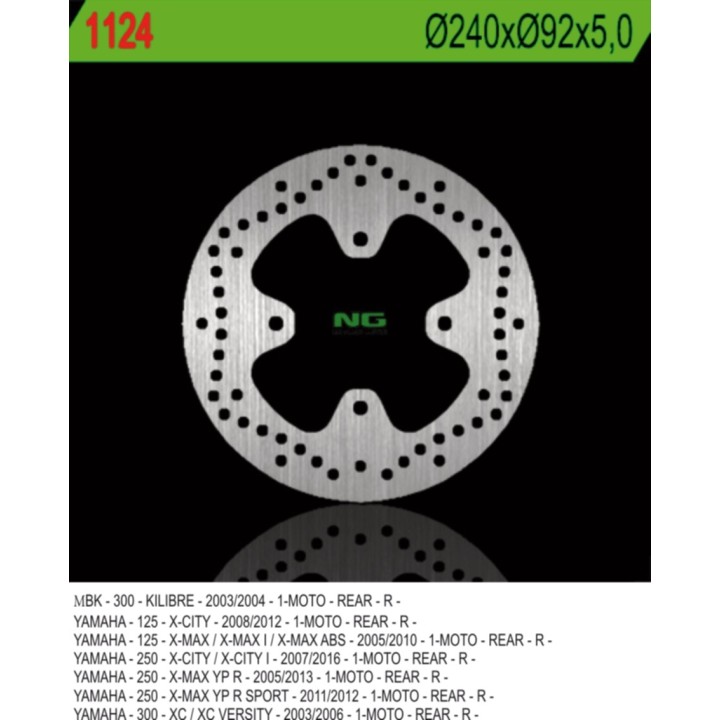 NG tarcza hamulcowa tył yamaha x-city 125 08-12, 250 07-17, x-max 125/250 05-09 (240X92X5) (4X8,5MM)