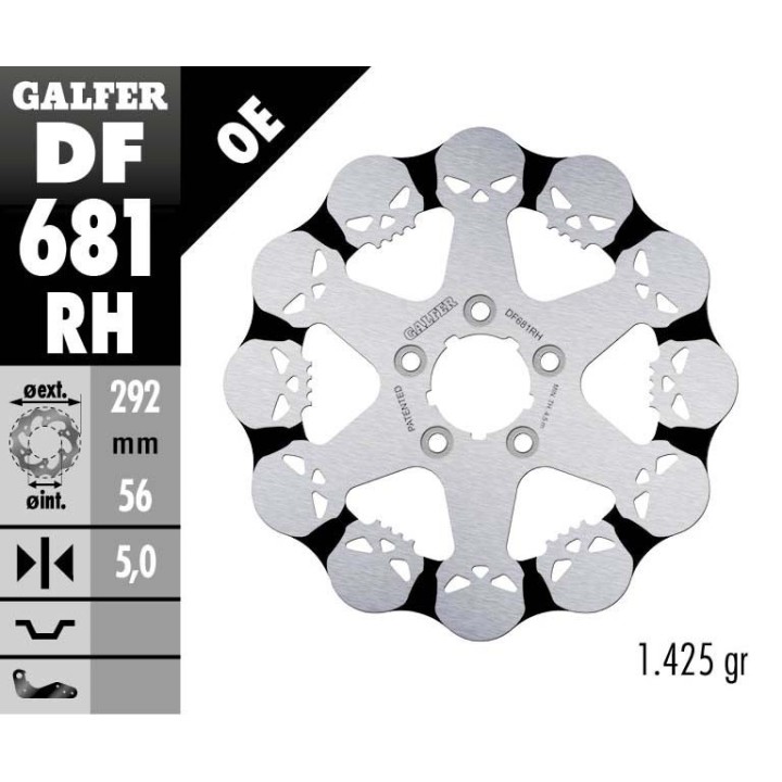 GALFER tarcza hamulcowa przód / tył harley-davidson (292X56X5) skull (wzór czaszki) (patrz opis)