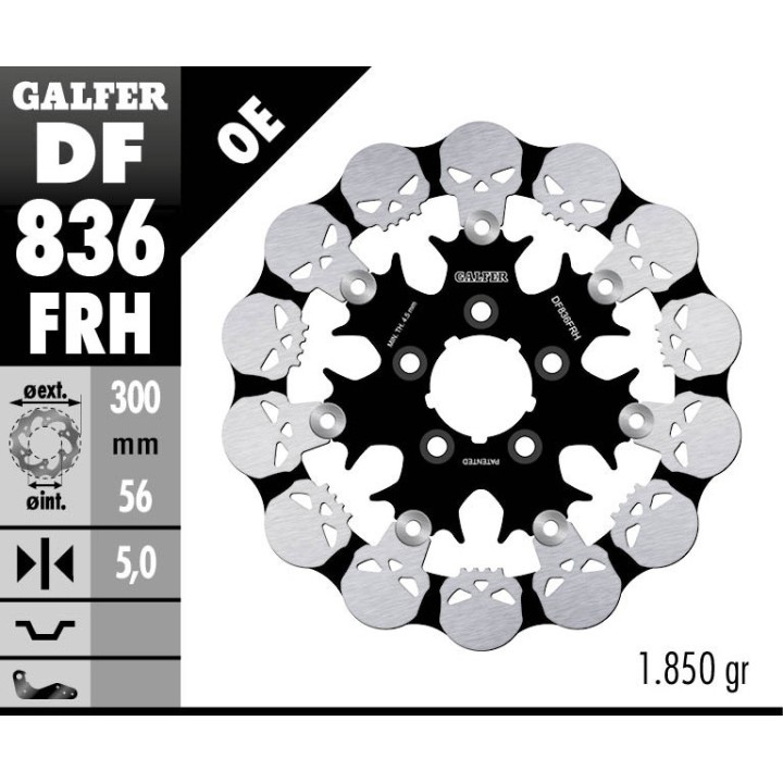 GALFER tarcza hamulcowa tył harley-davidson (300X56X5) pływająca skull (wzór czaszki)