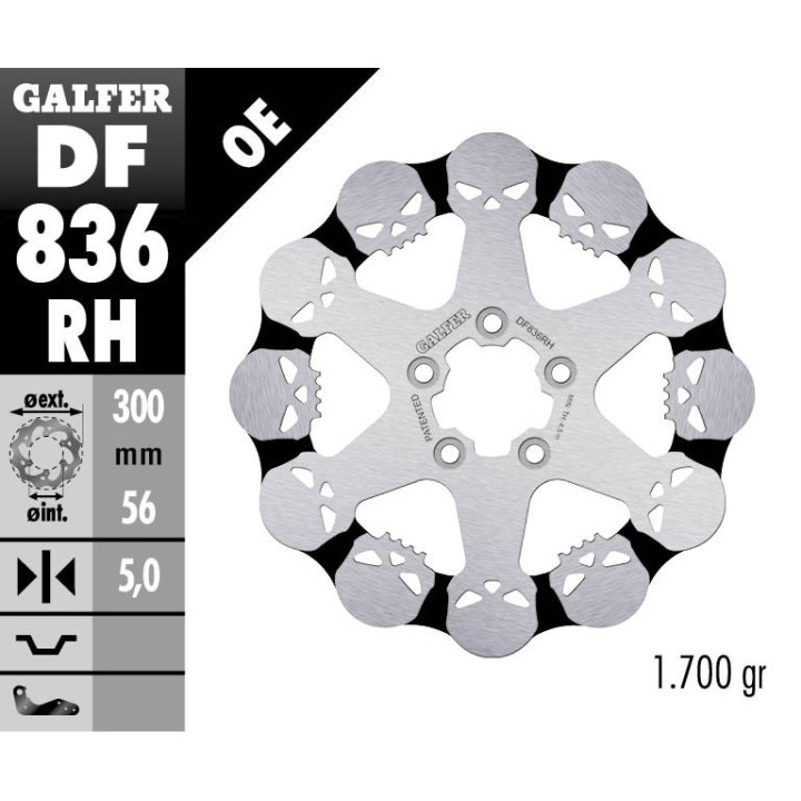GALFER tarcza hamulcowa tył harley-davidson (300X56X5) skull (wzór czaszki)