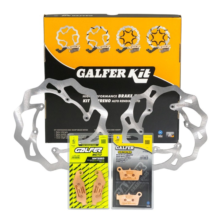 GALFER zestaw beta rr 2T 250/300 racing '13-; rr 4T 350/390/430/480 racing '13- (tarcze i klocki hamulcowe przód i tył) - patrz…