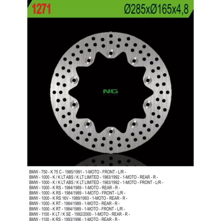 NG tarcza hamulcowa przód bmw k 75C/RT/S '94-'96, przód/tył k 100 '84-'93, K1100 '92-'00 (285X165X4,8) (10X5,5MM)