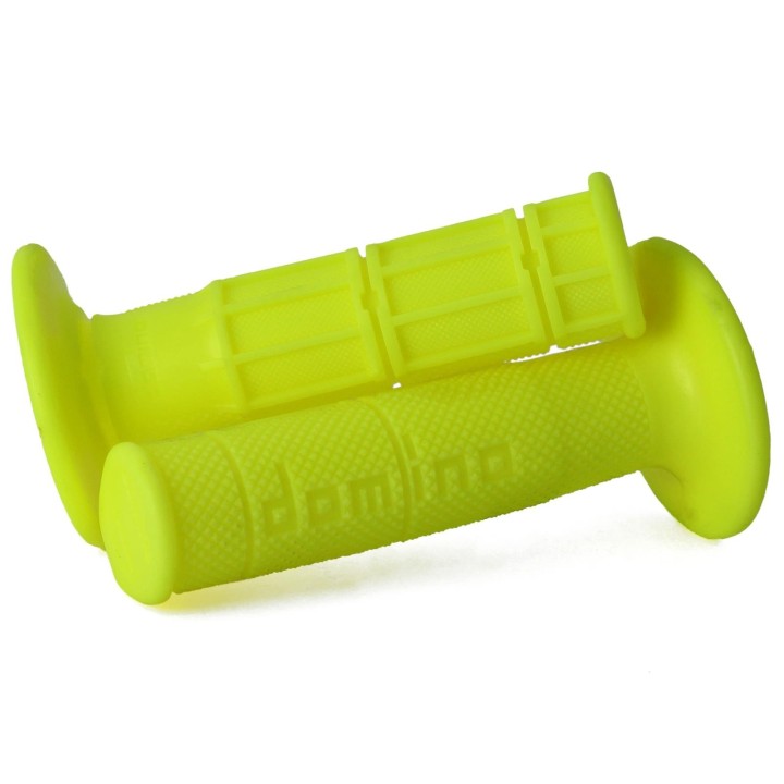 Kierownice i osprzęt DOMINO manetki (gripy) off road jednoskładnikowe ultra soft (22+25MM, DŁ.120/123M) bez otworu żółty fluo
