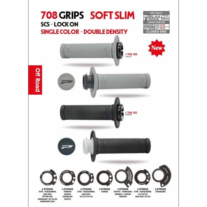 Kierownice i osprzęt PROgrip manetki PG708 off road z blokadą scs lock-on + 7 adapterów rolgazu (22+25MM)