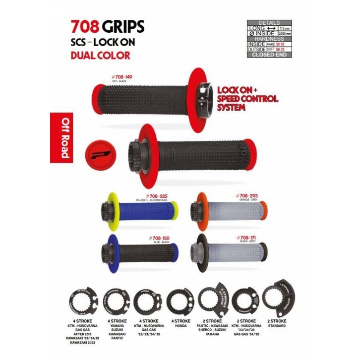 Kierownice i osprzęt PROgrip manetki PG708 off road z blokadą scs lock-on + 7 adapterów rolgazu (22+25MM)