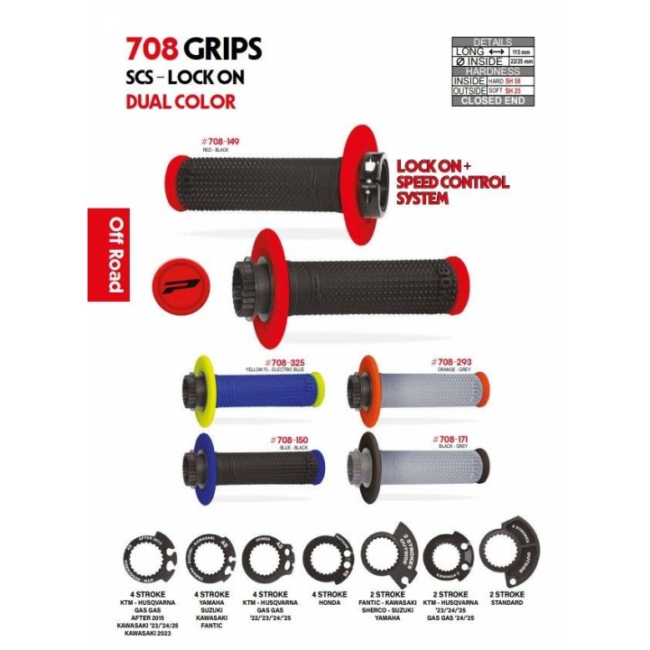 Kierownice i osprzęt PROgrip manetki PG708 off road z blokadą scs lock-on + 7 adapterów rolgazu (22+25MM)
