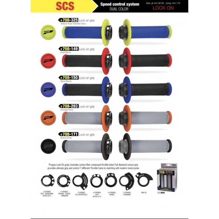 Kierownice i osprzęt PROgrip manetki PG708 off road z blokadą scs lock-on + 7 adapterów rolgazu (22+25MM)