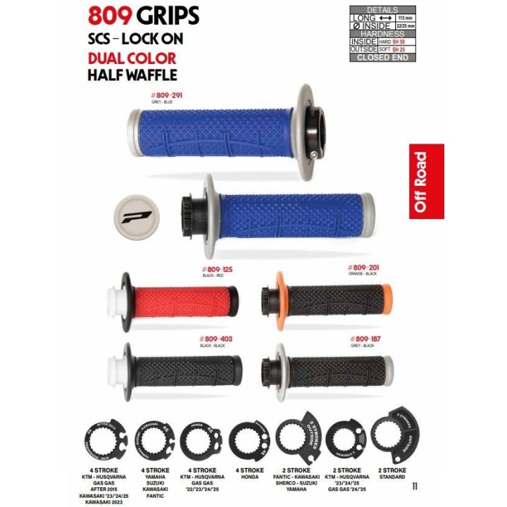 Kierownice i osprzęt PROgrip manetki PG809 off road z blokadą scs lock-on + 7 adapterów rolgazu (22+25MM)