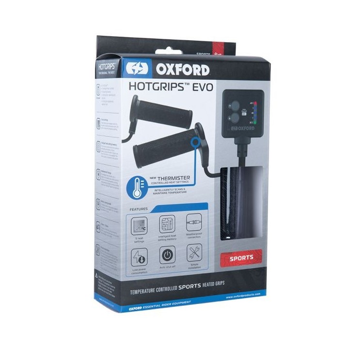 OXFORD manetki podgrzewane do motocykla evo sport z panelem sterującym i termostatem do kierownicy 22MM długość 114-123MM (el)