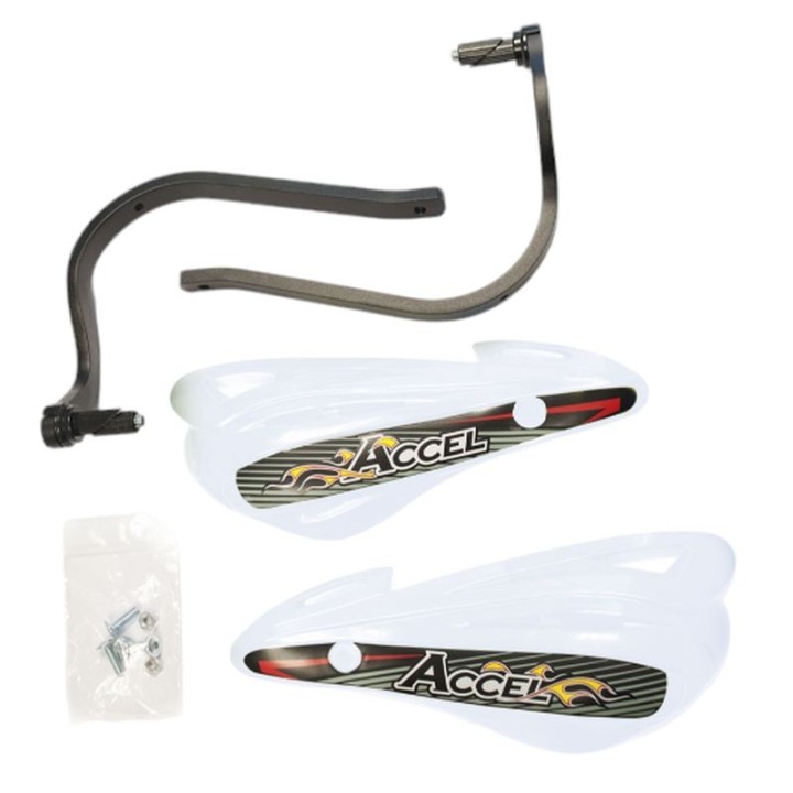 Kierownice i osprzęt ACCEL osłony rąk (handbary) z mocowaniem aluminiowym ATV (22+28MM) (alu-czarny, plastik-biały)