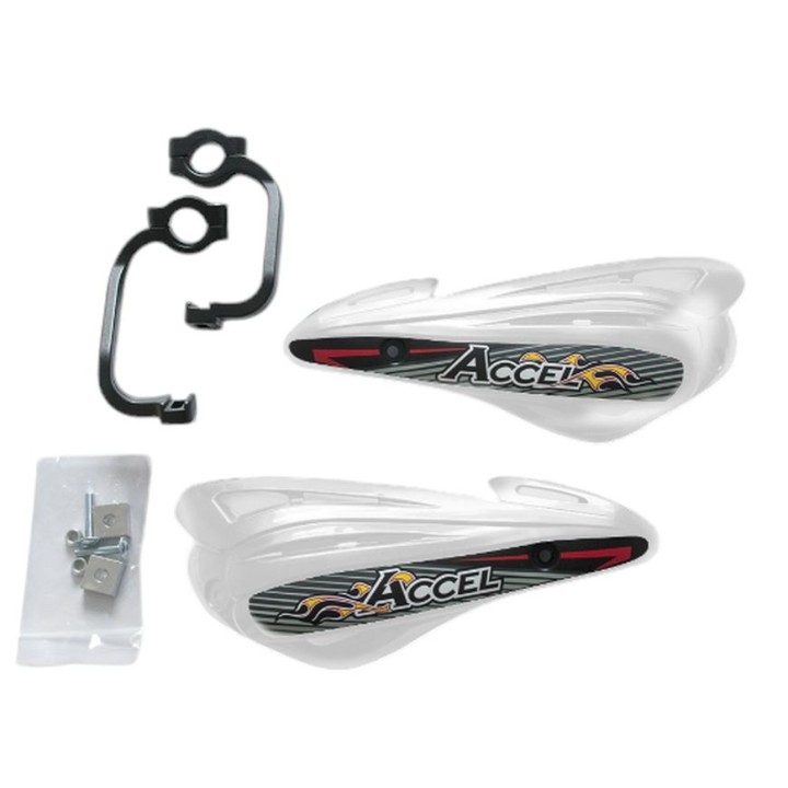 Kierownice i osprzęt ACCEL osłony rąk (handbary) z mocowaniem aluminiowym MX (22+28MM) (alu-czarny, plastik-biały)