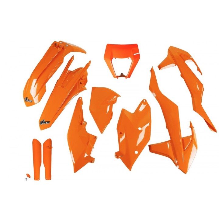 UFO komplet plastików (full kit) z osłonami teleskopów (amortyzatorów) ktm exc/exc-f tpi '17-'19 z osłoną lampy
