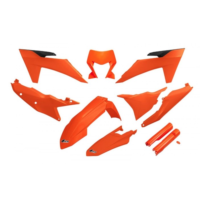 UFO komplet plastików (full kit) z osłonami teleskopów (amortyzatorów) ktm EXC 150 / 250 / 300 tbi '24-'25, exc-f 250 / 350 / 4…