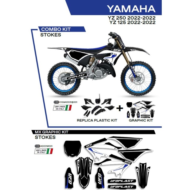 UFO komplet plastików YAKIT324001 plus komplet naklejek (oklein) yamaha yz 125/250 '22-'26, w zestawie przednia tablica (YA0486…