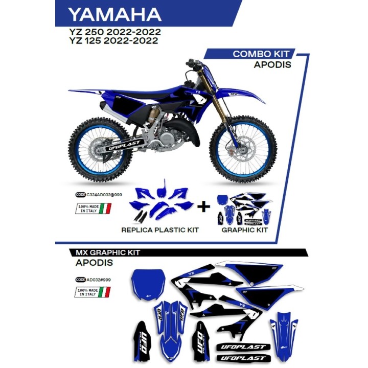 UFO komplet plastików YAKIT324999 plus komplet naklejek (oklein) yamaha yz 125/250 '22-'26, w zestawie przednia tablica (YA0486…