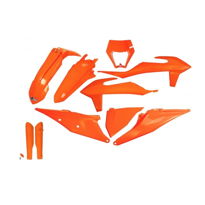 UFO komplet plastików (full kit) z osłonami teleskopów (amortyzatorów) ktm EXC 125 '20-'21, EXC 250 / 300 tpi '20-'23, exc-f 25…