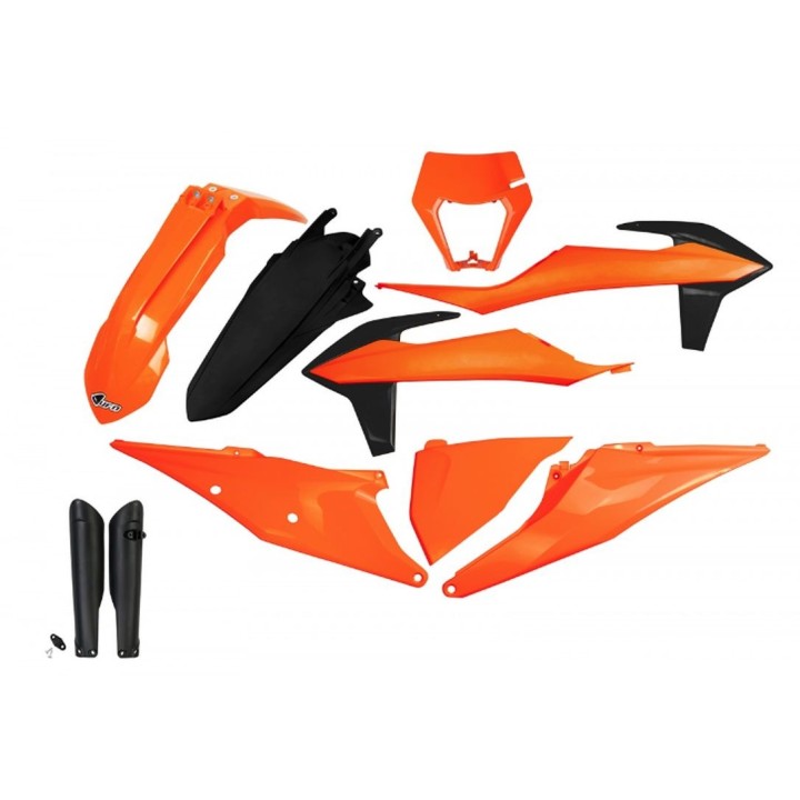 UFO komplet plastików (full kit) z osłonami teleskopów (amortyzatorów) ktm EXC 125 '20-'21, EXC 250 / 300 tpi '20-'23, exc-f 25…
