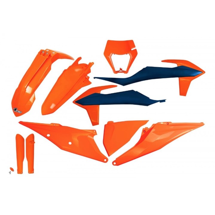 UFO komplet plastików (full kit) z osłonami teleskopów (amortyzatorów) ktm EXC 125 '20-'21, EXC 250 / 300 tpi '20-'23, exc-f 25…