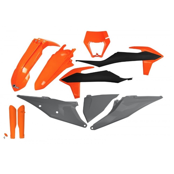 UFO komplet plastików (full kit) z osłonami teleskopów (amortyzatorów) ktm EXC 125 '20-'21, EXC 250 / 300 tpi '20-'23, exc-f 25…