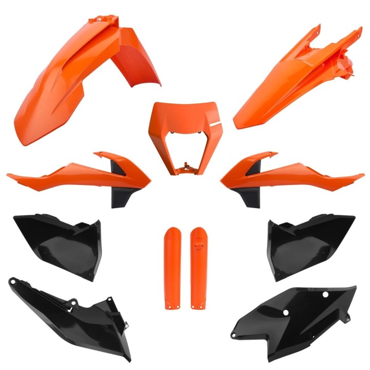 POLISPORT komplet plastików (full kit) ktm exc/exc-f tpi '17-'19 w zestawie osłona lampy (8666800006) i osłony amortyzatorów (8…
