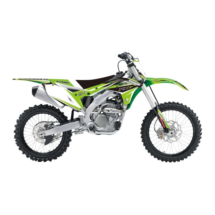 Plastiki i naklejki BLACKBIRD komplet naklejek (oklein) + pokrowiec poszycie na siedzenie kawasaki kxf 250 '17-'20 dream 4