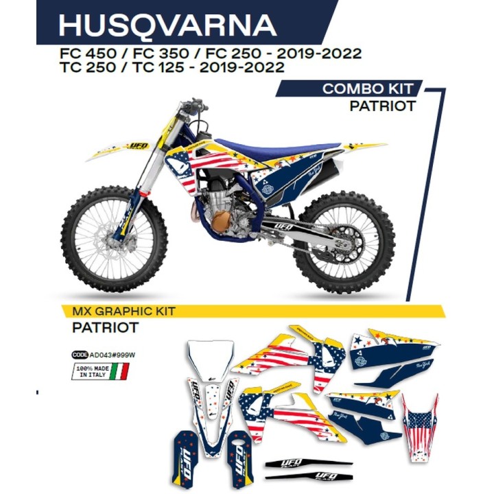 Plastiki i naklejki UFO komplet naklejek (oklein) husqvarna tc 125/250 '19-'22; fc 250/350/450 '19-'22 patriot