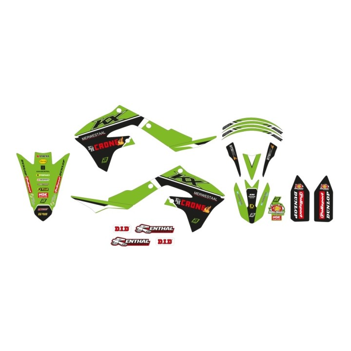 Plastiki i naklejki BLACKBIRD komplet naklejek (oklein) kawasaki kx 250F '21-'23, kx 450F '19-'24 replica kawasaki racing f&h 22
