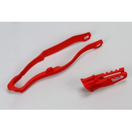 Plastiki i naklejki UFO komplet ślizg (HO04663070) + prowadnica (HO04662070) łańcucha honda crf 250 r '14-'17, crf 450 r '13-'16