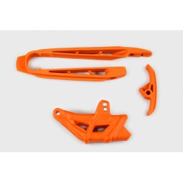 Plastiki i naklejki UFO komplet ślizg (mały i duży) + prowadnica łańcucha ktm SX 125/144/150/250, sx-f 250/450 '07-10, EXC 125/…