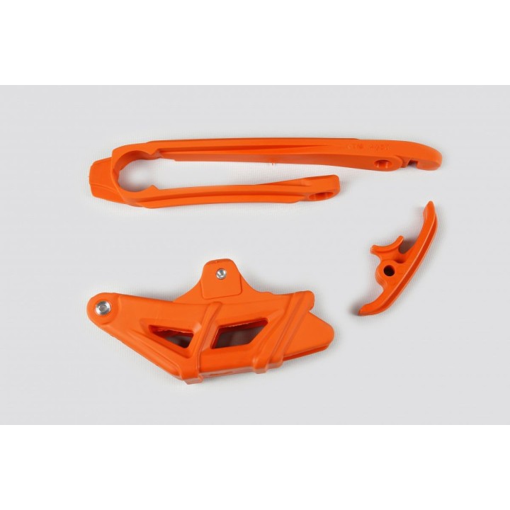 Plastiki i naklejki UFO komplet ślizg (mały i duży) + prowadnica łańcucha ktm EXC 125/200/250/300 tpi, exc-f 350/450 '12-23, ex…