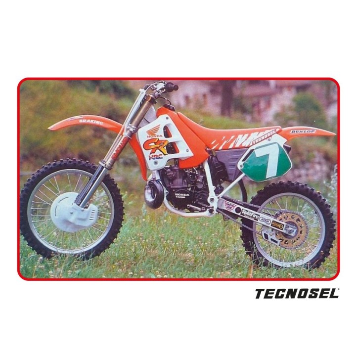 Plastiki i naklejki TECNOSEL (blackbird) komplet naklejek (oklein) + pokrowiec/poszycie na siedzenie honda cr 125 '91-'92, cr 2…