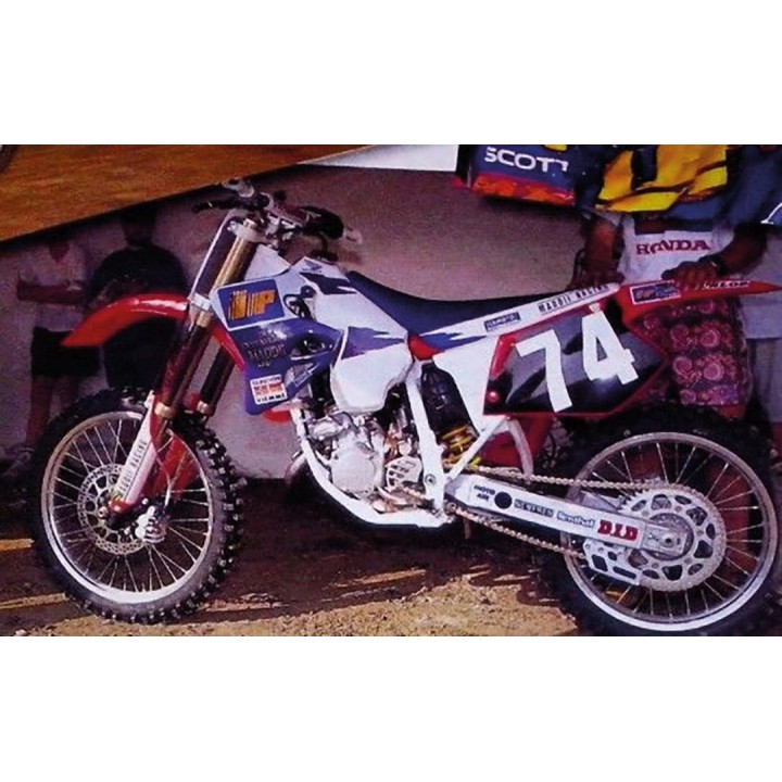 Plastiki i naklejki TECNOSEL (blackbird) komplet naklejek (oklein) + pokrowiec/poszycie na siedzenie honda cr 125 '95-'97, cr 2…