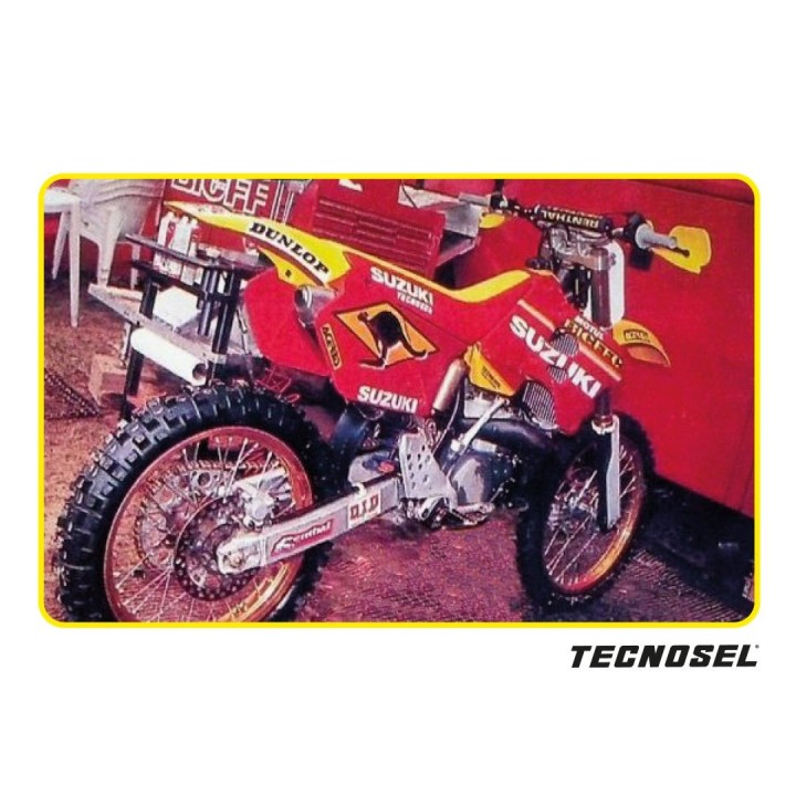 Plastiki i naklejki TECNOSEL (blackbird) komplet naklejek (oklein) + pokrowiec/poszycie na siedzenie suzuki rm 125/250 '96-'98,…