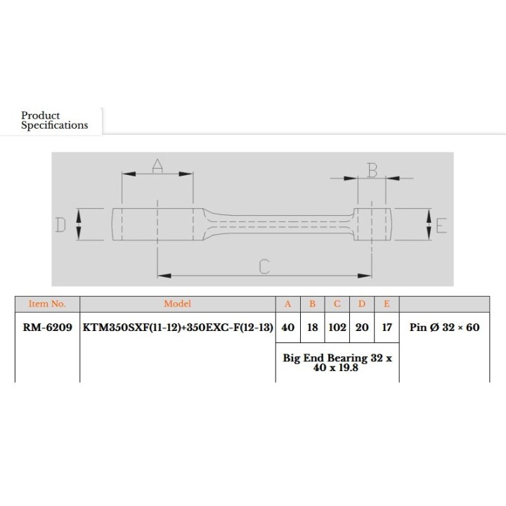 Silnik ROYAL RODS korbowód ktm sxf 350 (SX-F350) '11-'12, excf 350 (EXC-F350) '12-'13