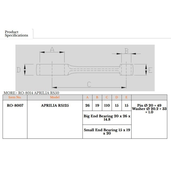Silnik ROYAL RODS korbowód (2T) aprilia rs 125 '92-'10, aprilia AF1 / rx / MX / tuono 125/ red rose 125 , (rotax 122)