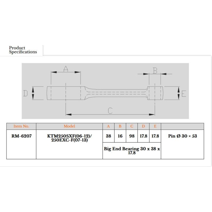 Silnik ROYAL RODS korbowód ktm sxf 250 (SX-F250) '06-'12, excf 250 (EXC-F250) '07-'13