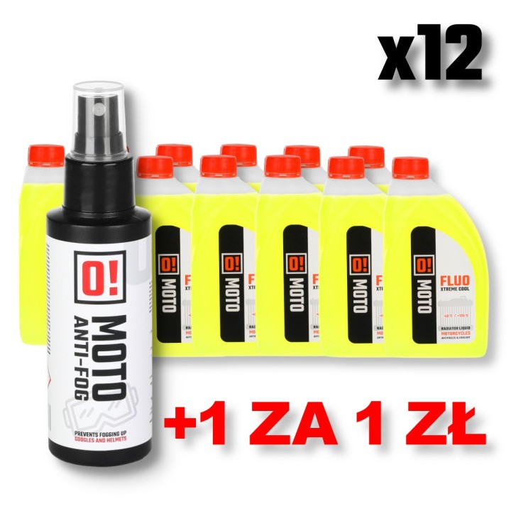 Omoto zestaw 12 sztuk płyn do chłodnic 1L o! fluo xtreme cool + omoto preparat przeciw parowniu gogli okularów szybek 100ML o!…